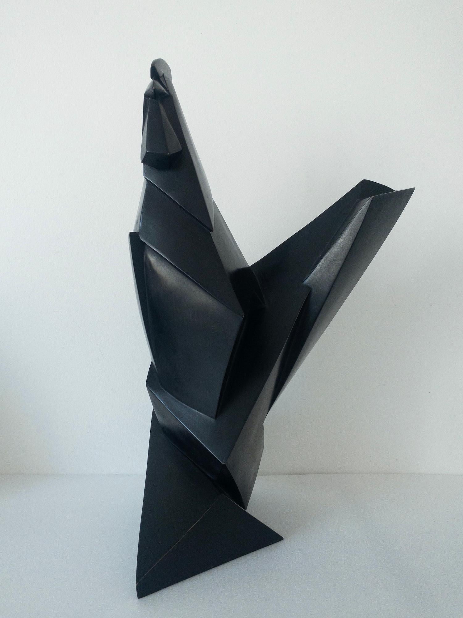 Gallo de Jacques Owczarek - Escultura animal en bronce, geométrica, oscura, pájaro en venta 2
