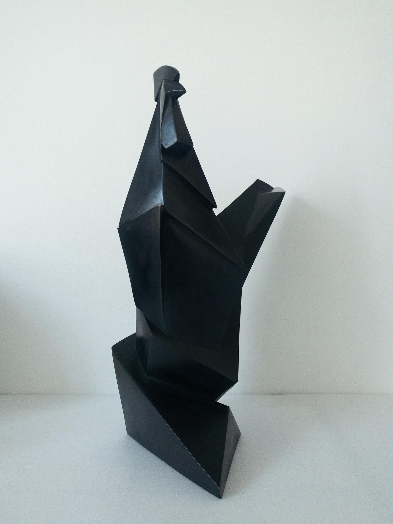 Gallo de Jacques Owczarek - Escultura animal en bronce, geométrica, oscura, pájaro en venta 3