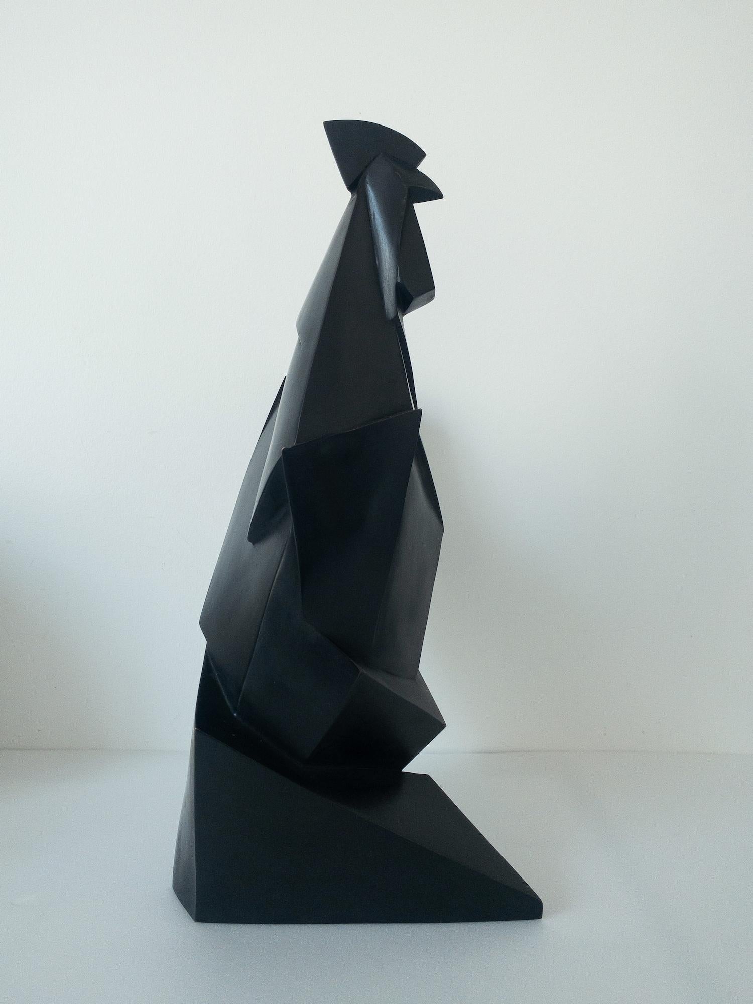 Gallo de Jacques Owczarek - Escultura animal en bronce, geométrica, oscura, pájaro en venta 4