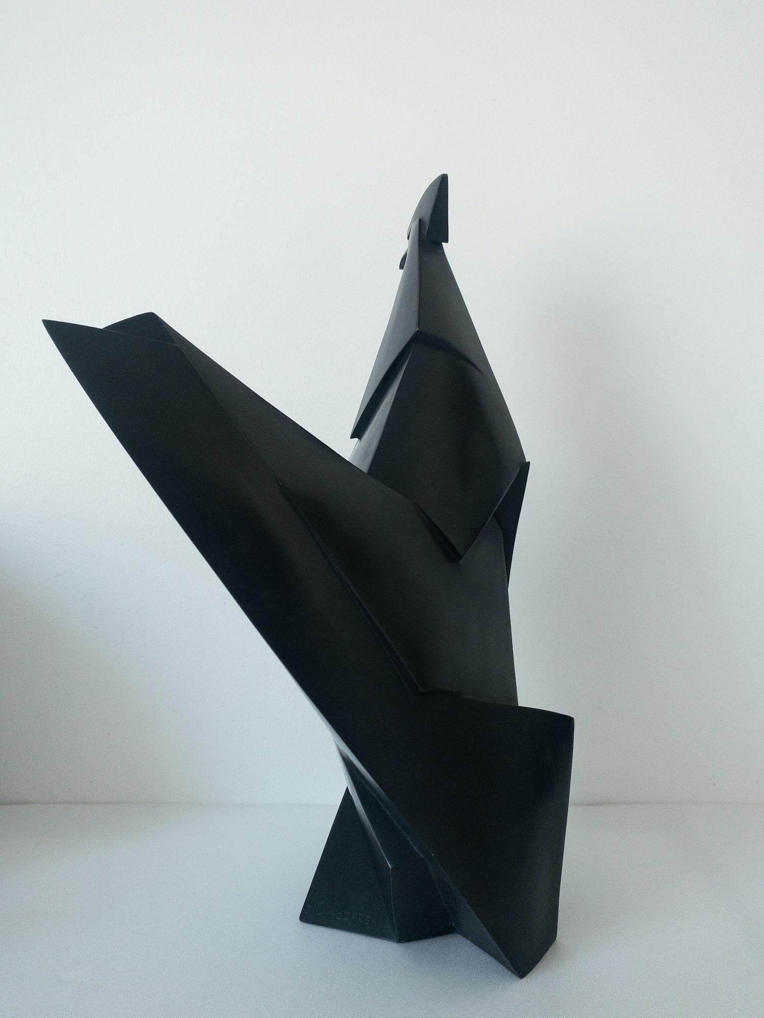 Gallo de Jacques Owczarek - Escultura animal en bronce, geométrica, oscura, pájaro en venta 7