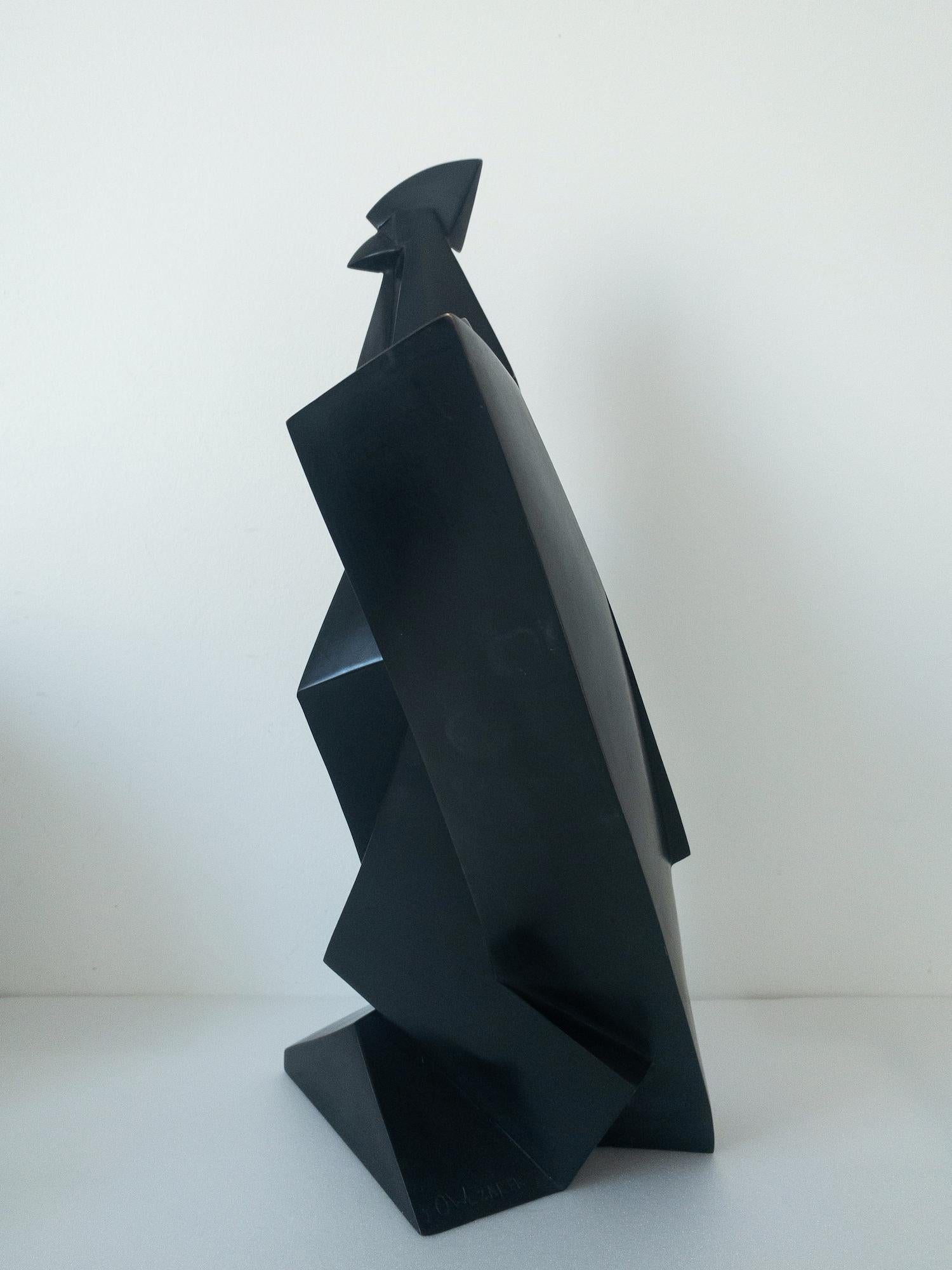 Gallo de Jacques Owczarek - Escultura animal en bronce, geométrica, oscura, pájaro en venta 8