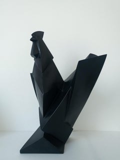 Rooster by Jacques Owczarek - Animal bronze sculpture, geometric, dark, bird