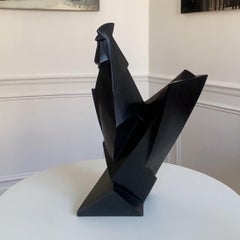 Gallo di Jacques Owczarek - Scultura animale in bronzo, geometrica, scura, uccello