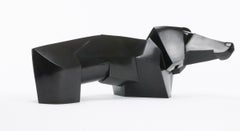 Teckio di Jacques Owczarek - Scultura in bronzo di un cane, bassotto, di colore nero