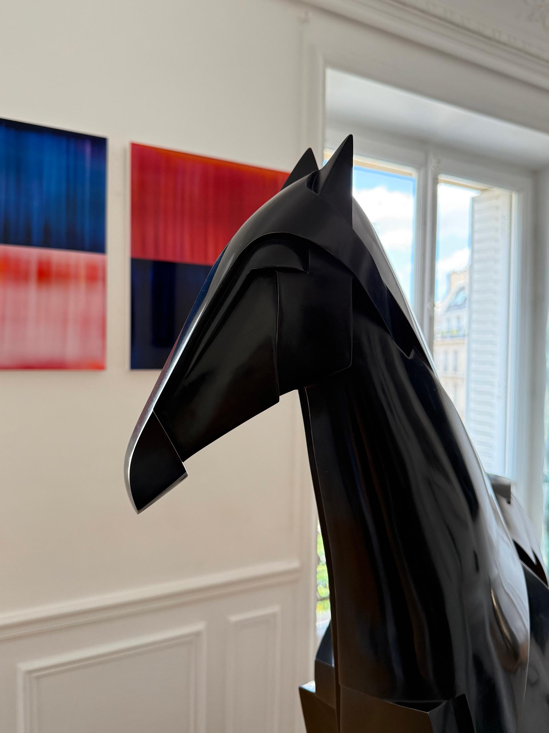 Xsakioro di Jacques Owczarek - Scultura animale in bronzo nero di un cavallo liscio in vendita 13
