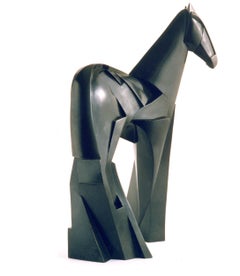 Xsakioro de Jacques Owczarek - Escultura animal de bronce negro de un caballo, liso