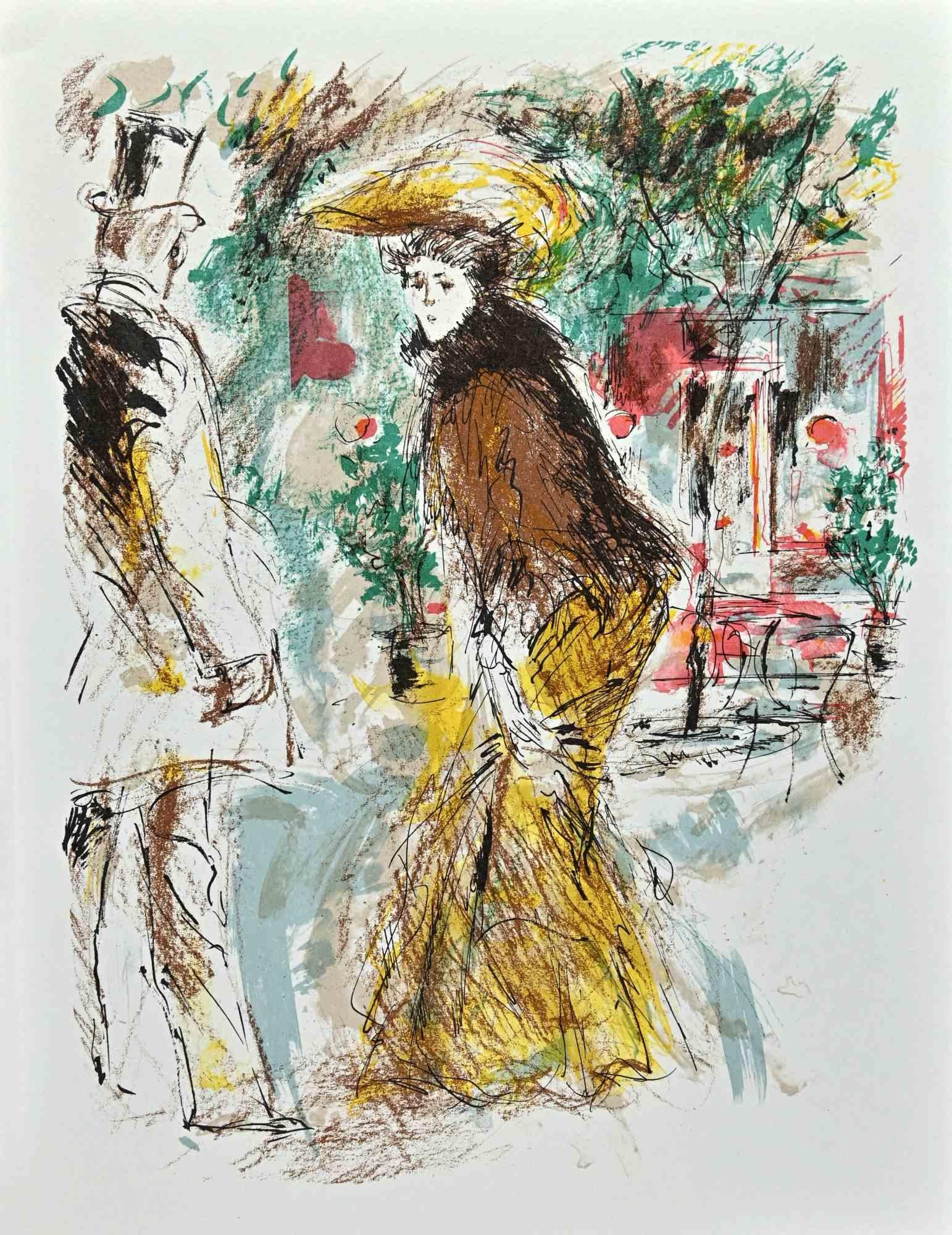 Walking - Original Lithograph by Jacques Pecnard - Mid-20th Century