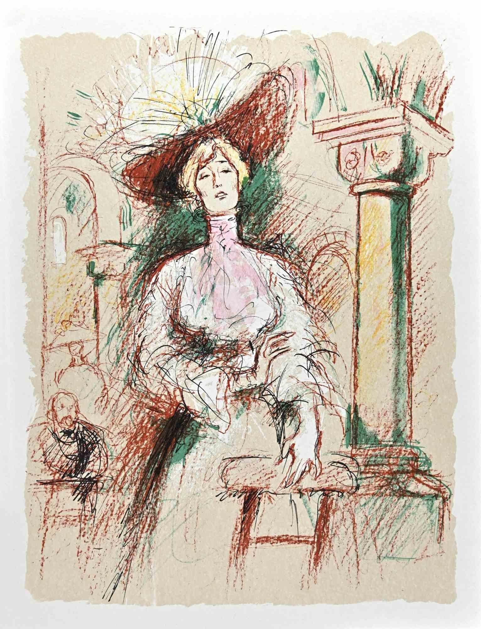Frau ist eine Original-Lithographie von Jacques Pecnard aus der Mitte des 20. Jahrhunderts.

Gute Bedingungen.

Das Kunstwerk wird durch harmonische Farben in einer ausgewogenen Komposition dargestellt.