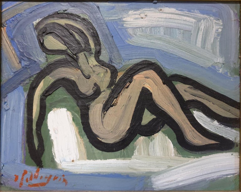 'Nue', Hommage to Derain and Les Fauves. - Fauvist Painting by Jacques Pellegrin