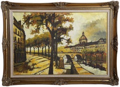 Lungo la Senna, paesaggio urbano francese moderno dipinto da Jacques Pergel 1968