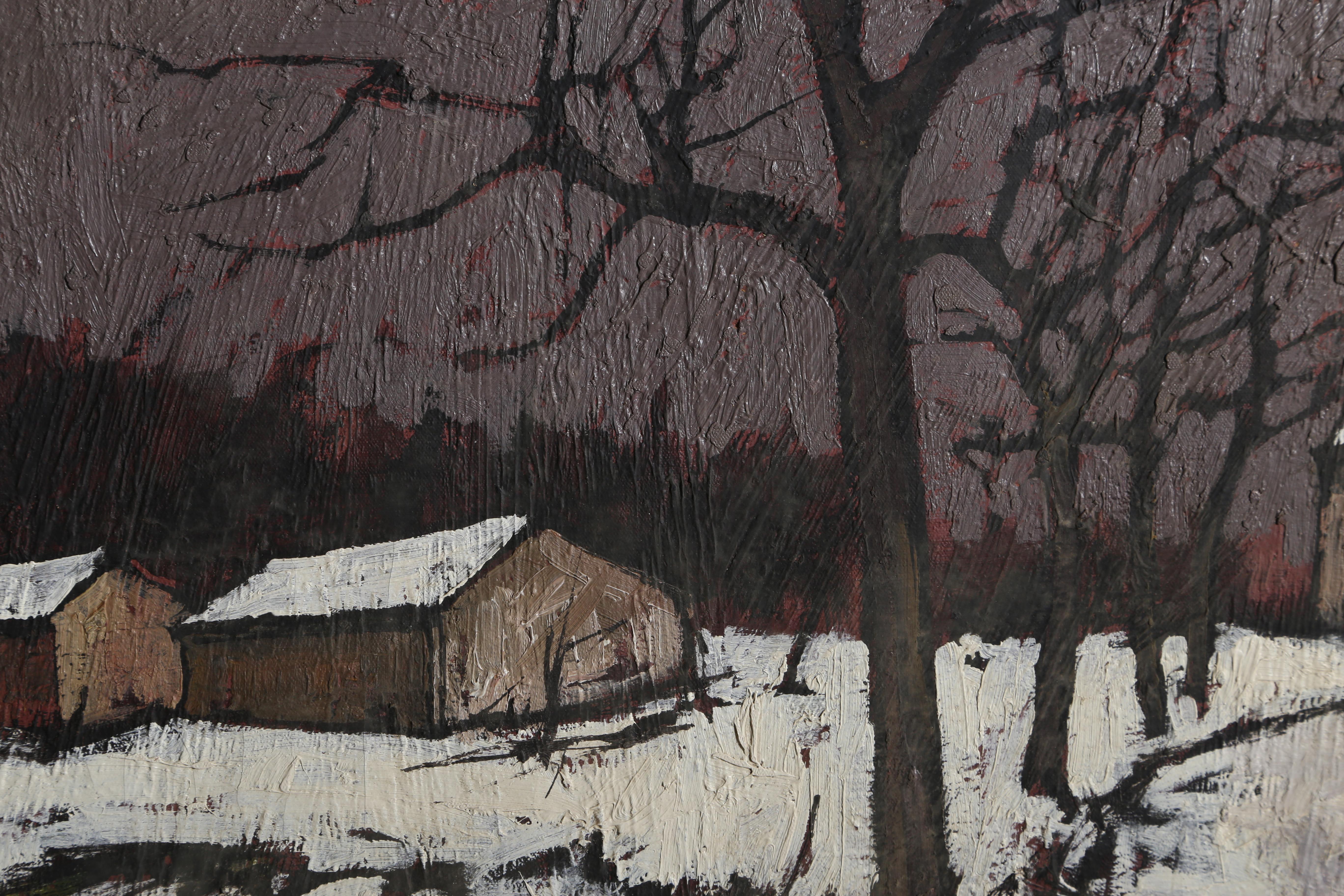 French Village in Winter, Impressionist Oil Painting by Jacques Pergel For Sale 2