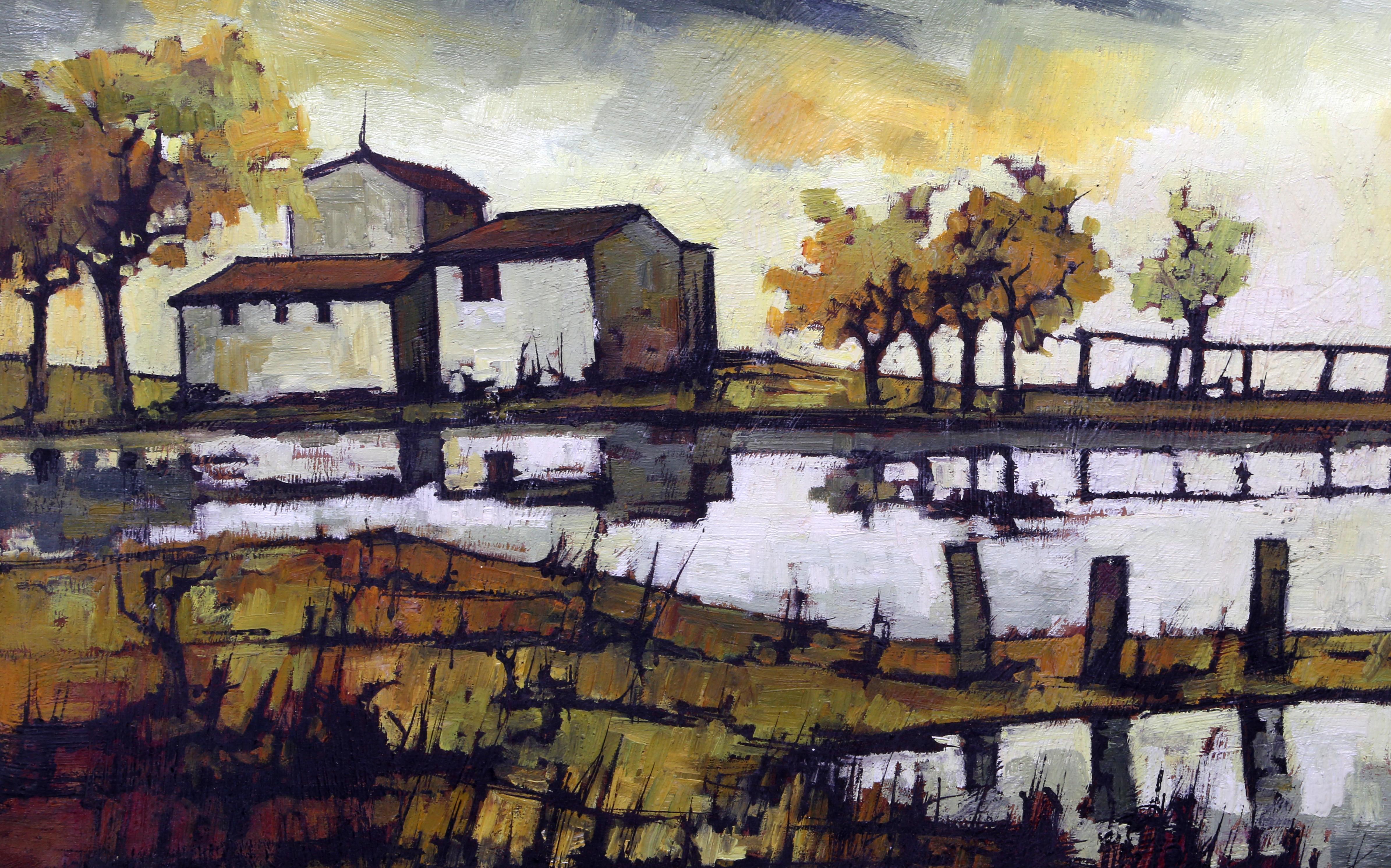 Casa sobre el agua, pintura al óleo de Jacques Pergel en venta 2