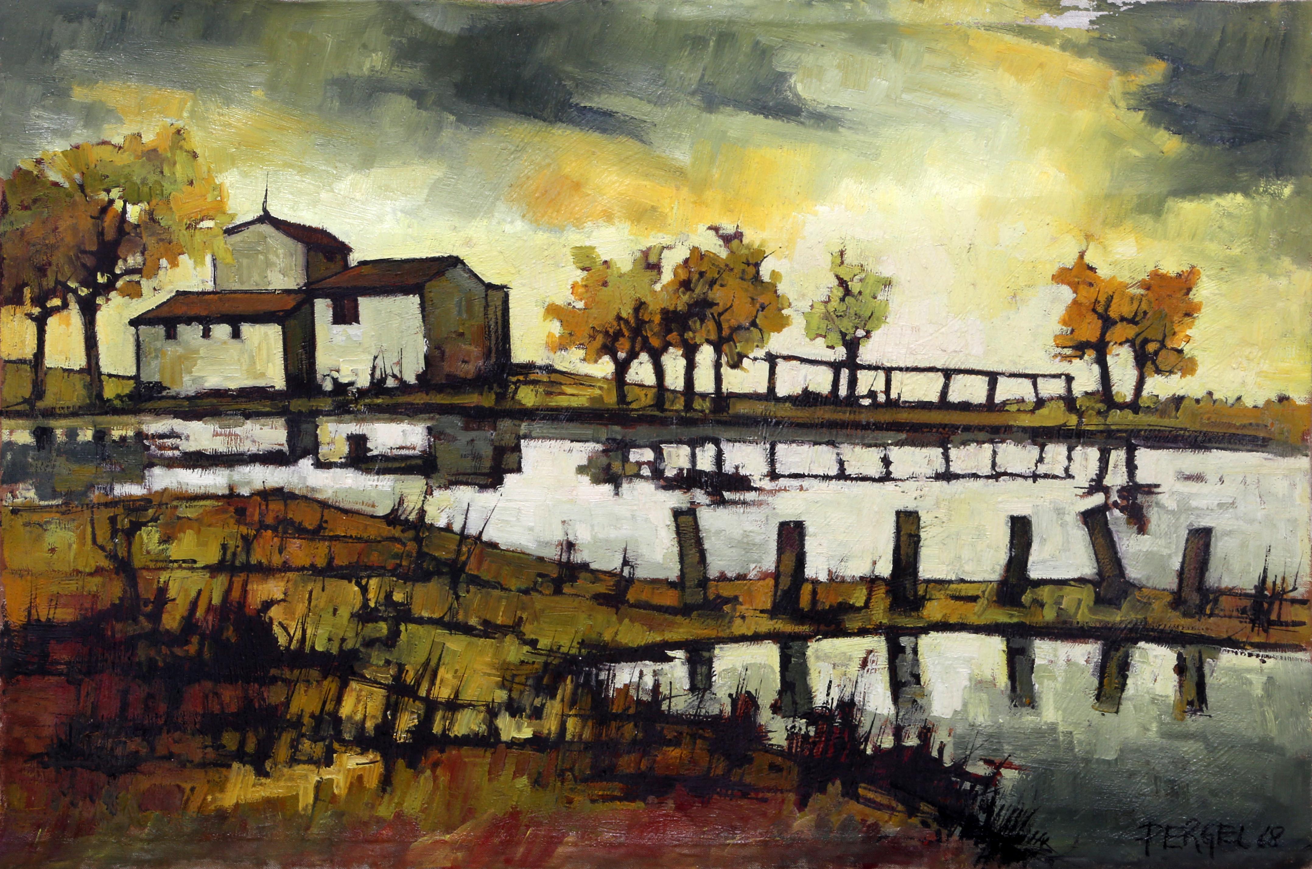 Artista: Jacques Pergel, francés
Título: Casa sobre el agua
Año: 1968
Técnica: Óleo sobre lienzo, firmado y fechado abajo a la derecha
Tamaño: 60,96 x 91,44 cm (24 x 36 pulg.)