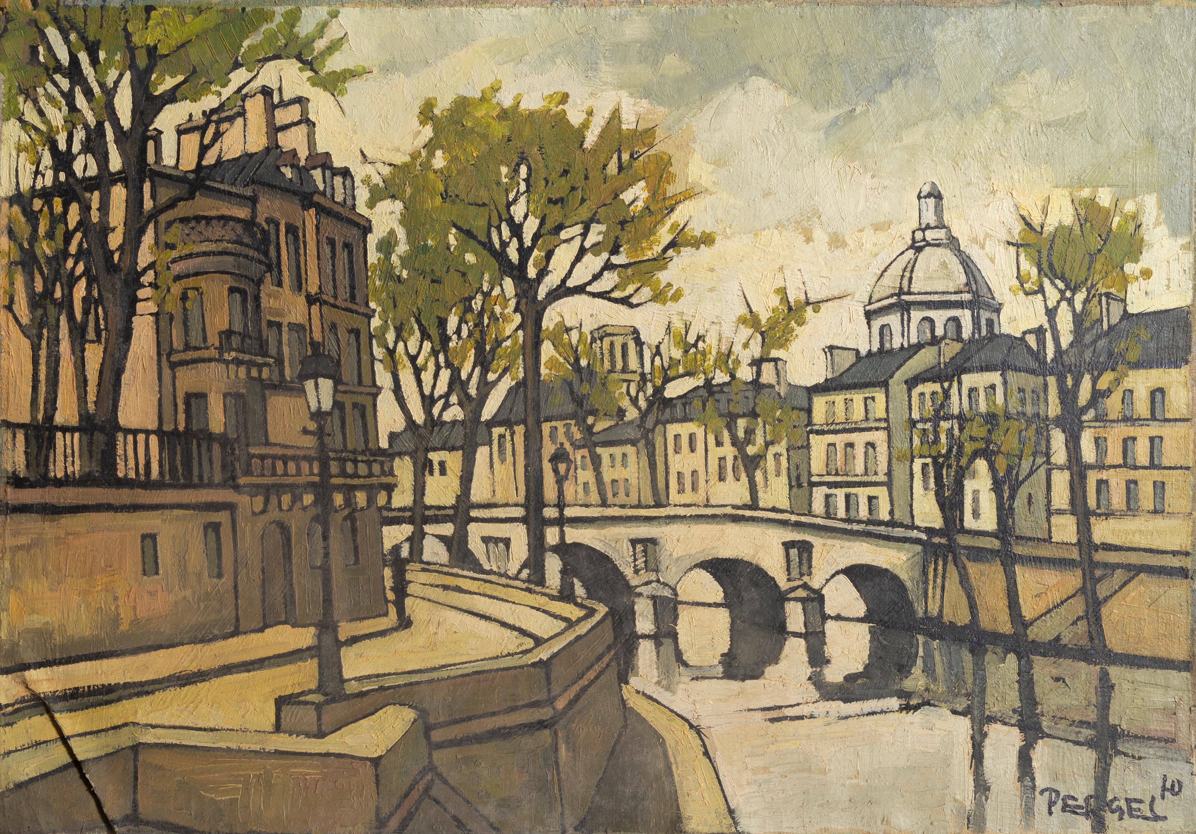 „Pariser Stadtansicht 3“ von Jacques Pergel, Franzose (1924–2023)
Datum: 1970
Öl auf Leinwand, signiert unten rechts
Größe: 24 x 36 Zoll (60,96 x 91,44 cm)