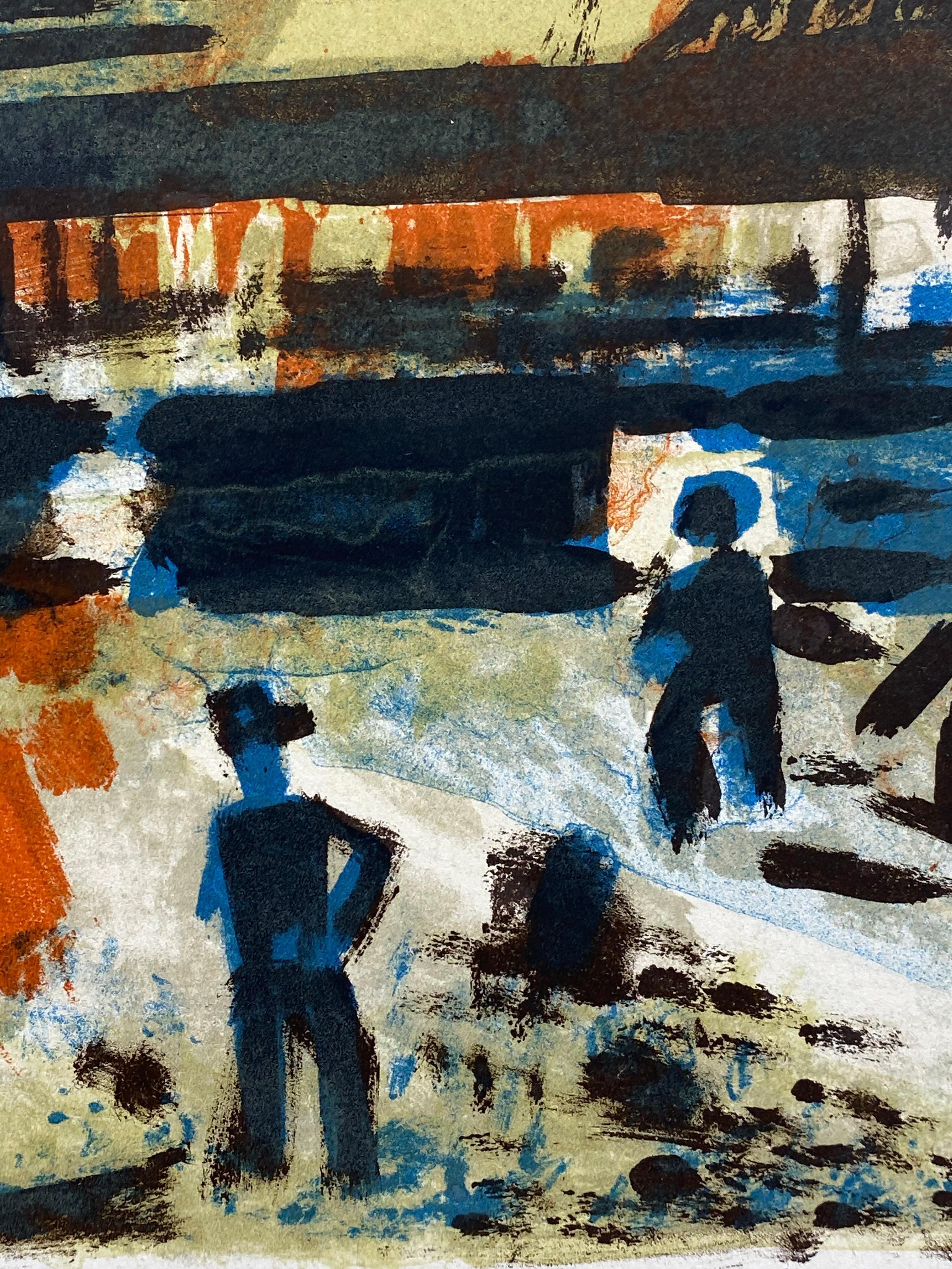 Jacques Petit Litografía modernista de un puerto francés, 1961 en venta 5