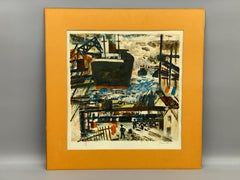 Jacques Petit Modernist French Harbour Lithograph, 1961