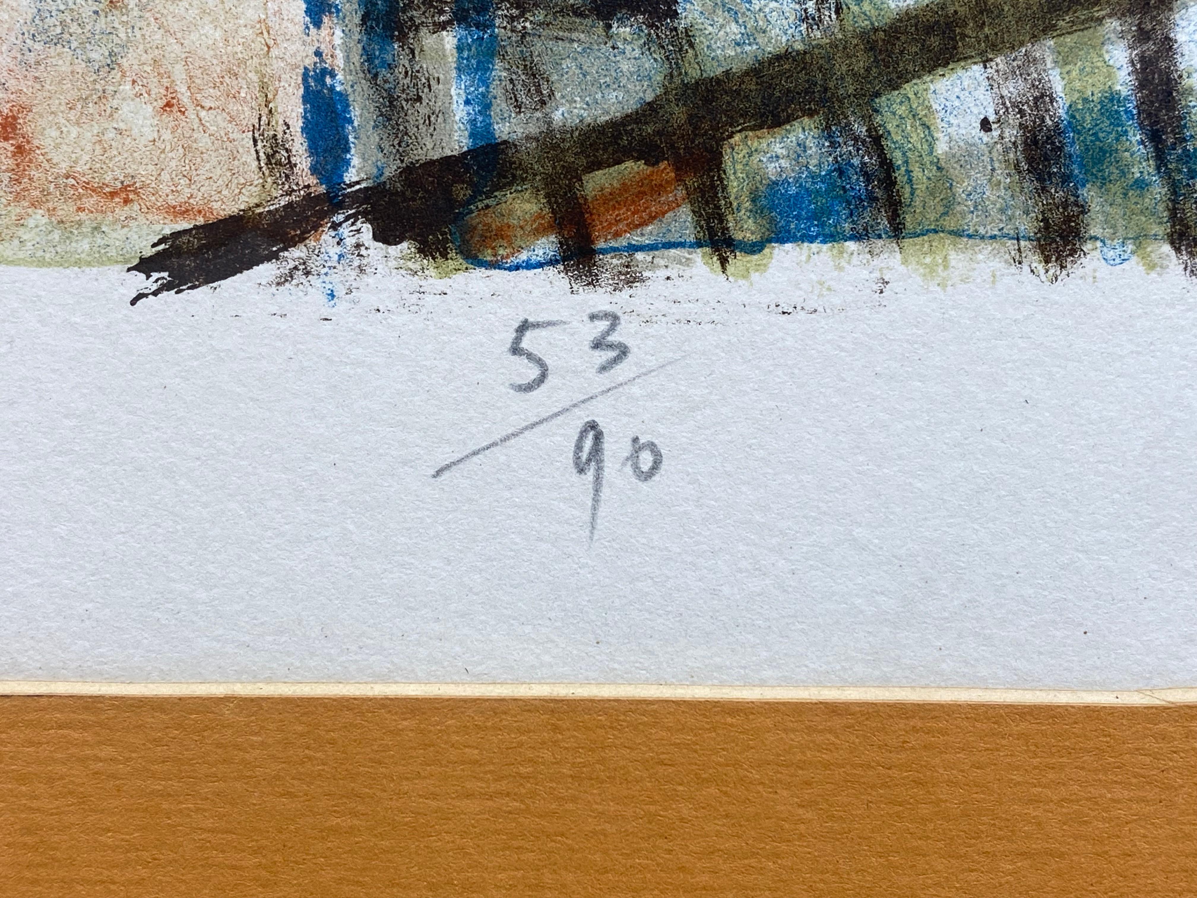 Jacques Petit Litografía modernista de un puerto francés, 1961 Papel en venta