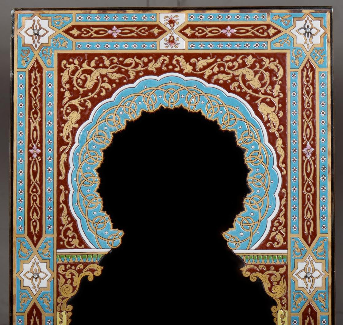 This superb mirror with polychrome enamel decoration is an exceptional piece inspired by Nasrid art, representative of the architectural and decorative forms of the Alhambra Palace.

Mr. Philippe Imberton is, at the present time, the king of enamel;