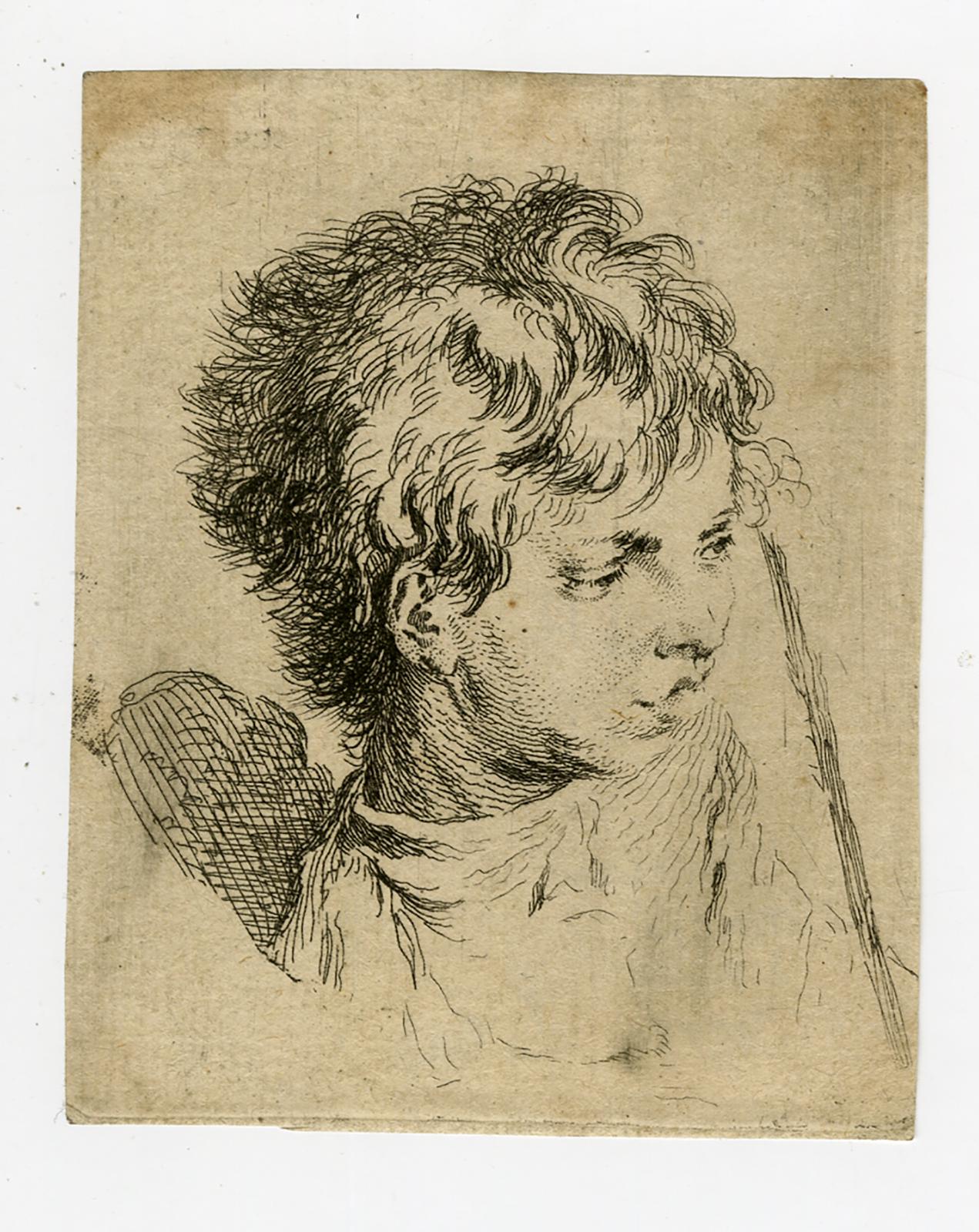Jacques-Philippe Le Bas Print - Head of a boy by Jacques Philippe le Bas - Etching - 18th Century