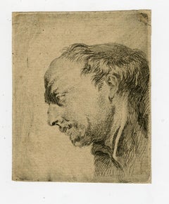 Head of a monk by Jacques Philippe le Bas - Etching - 18th Century