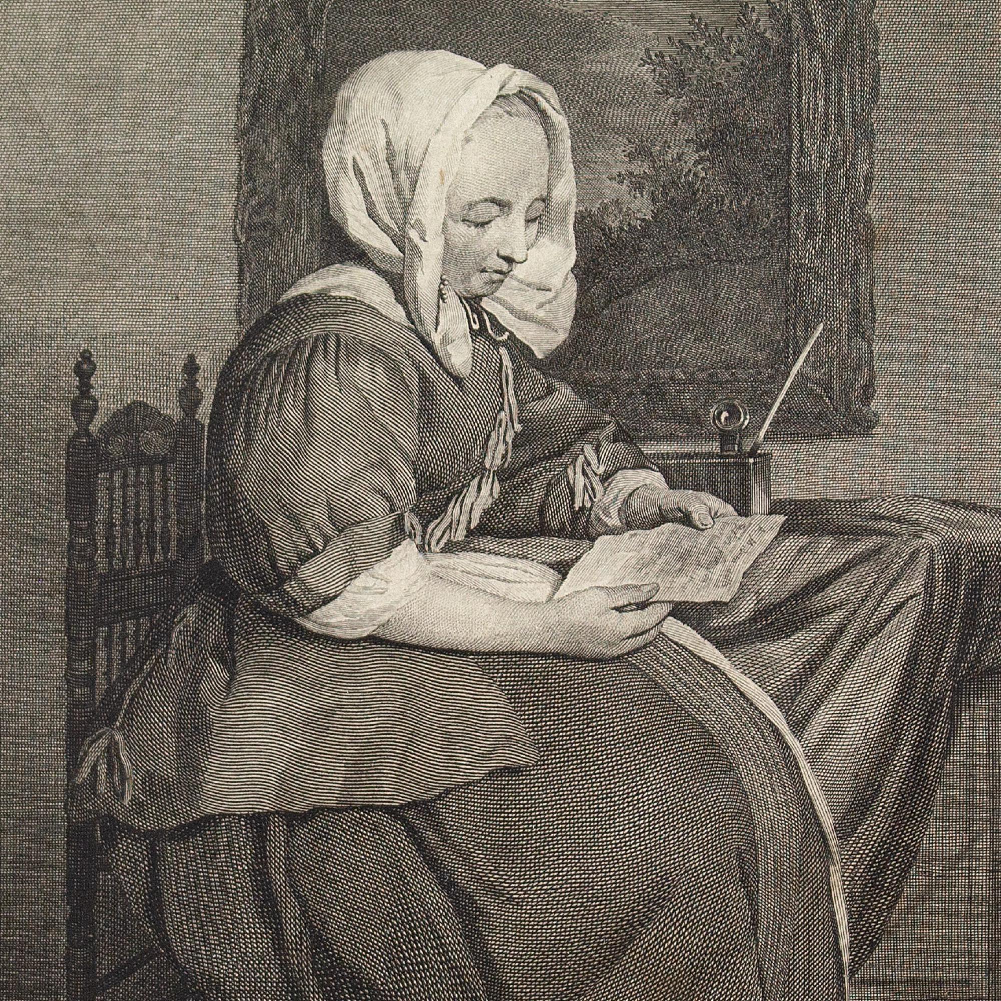 Jacques-Philippe Le Bas After Gerard Metsu, Portrait Of A Lady, Etching For Sale 1