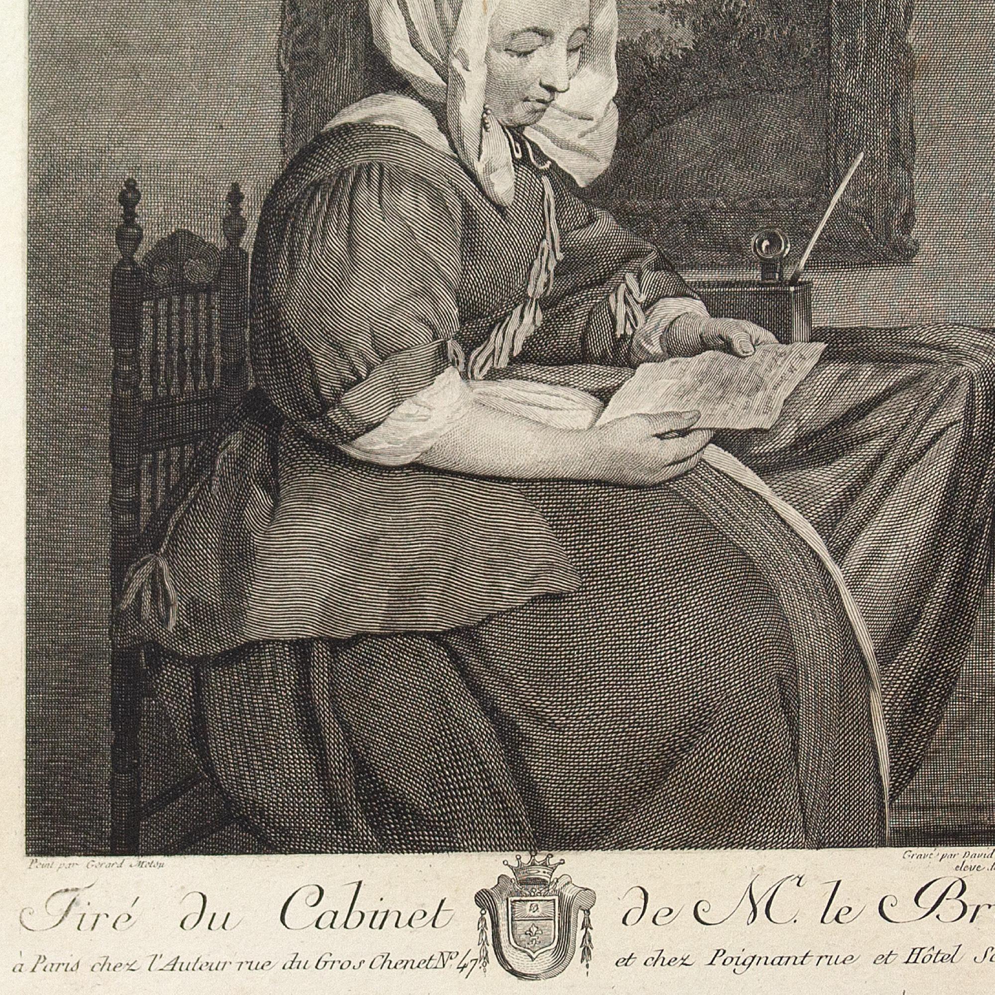 Jacques-Philippe Le Bas After Gerard Metsu, Portrait Of A Lady, Etching For Sale 2