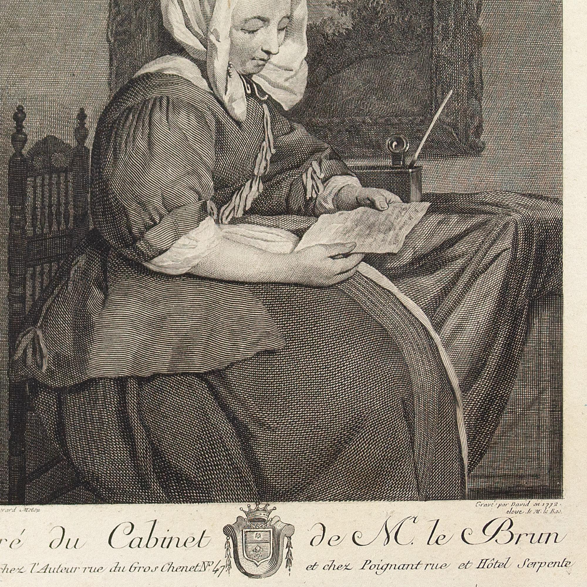 Jacques-Philippe Le Bas After Gerard Metsu, Portrait Of A Lady, Etching For Sale 3