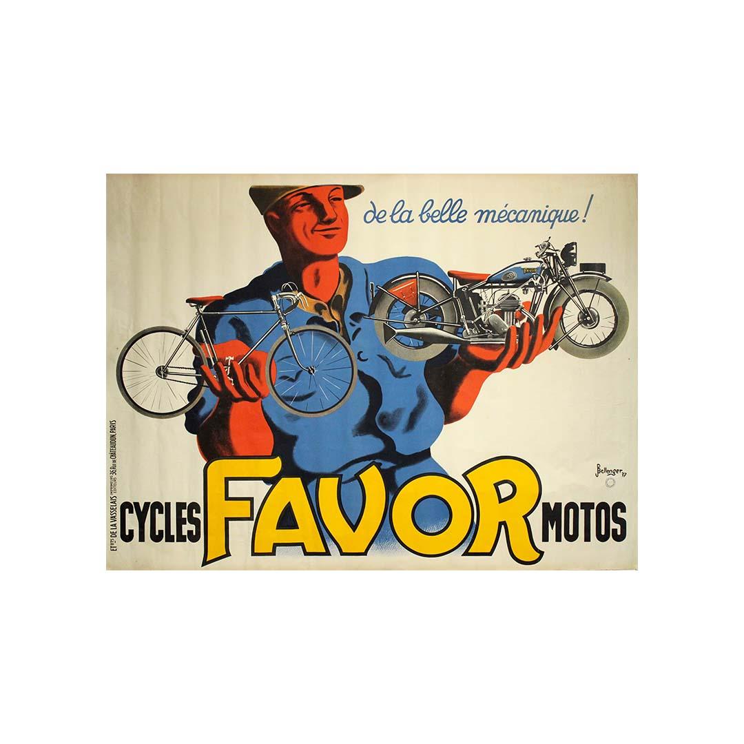 1937 original poster by Pierre & Jacques Bellenger for Cycles Favor Motos - Print by Pierre and Jacques Bellenger