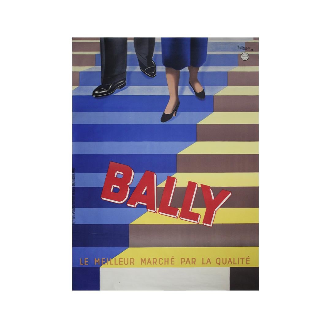 1938 Art Deco poster for luxury shoe brand Bally by french duo Bellenger For Sale 1