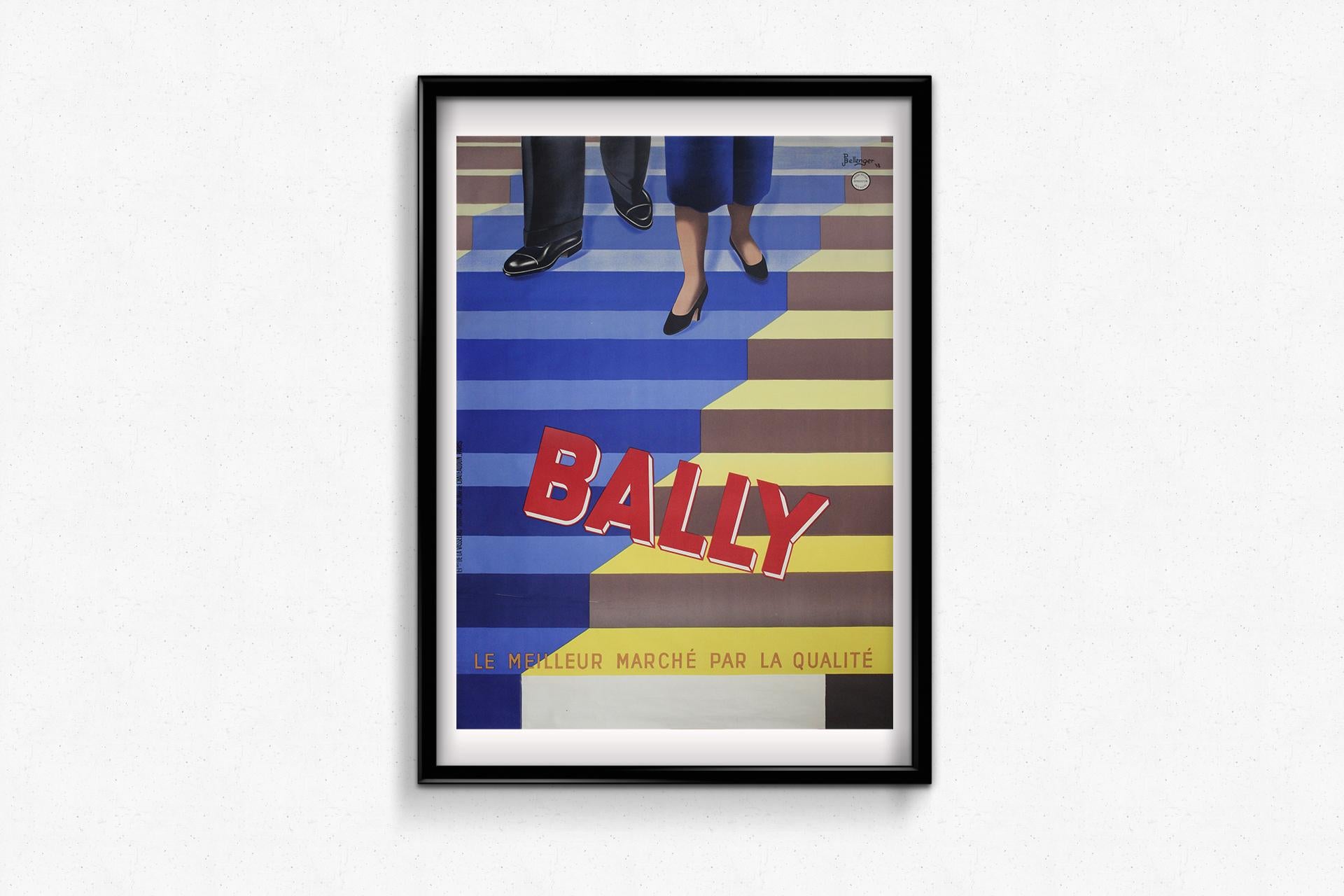 1938 Art Deco poster for luxury shoe brand Bally by french duo Bellenger For Sale 2