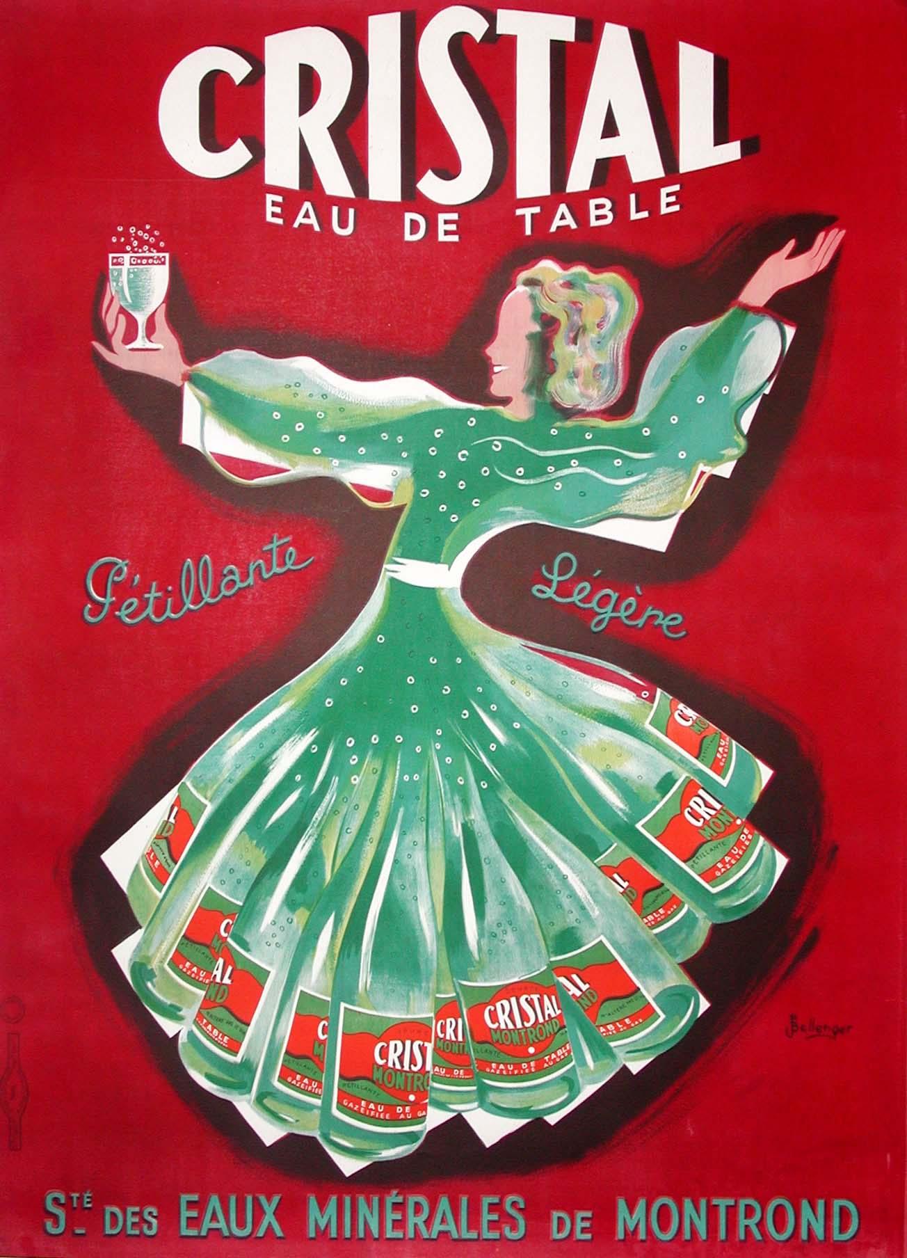 "Cristal Eau de Table" Original Vintage Beverage Poster - Print by Pierre and Jacques Bellenger