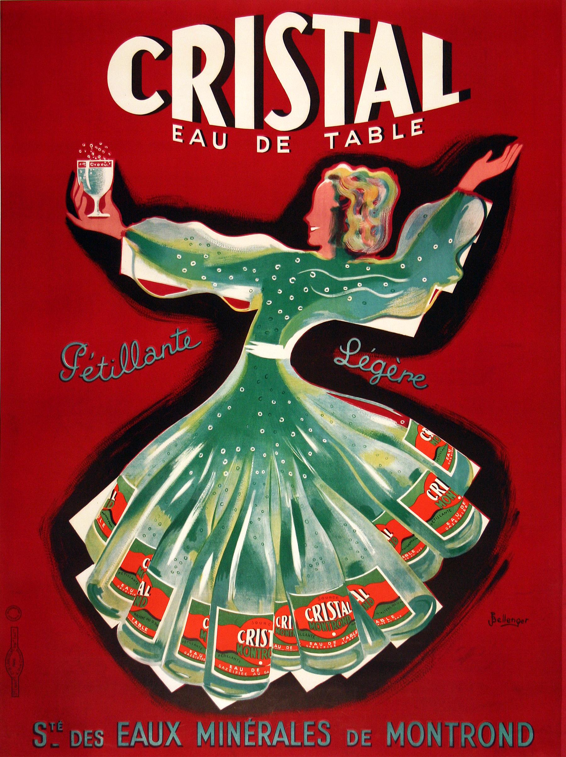 Original Vintage Cristal Eau de Table Poster c1935 by Bellenger - Print by Pierre and Jacques Bellenger