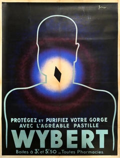 Original Vintage Health Medication Poster Wybert Art Deco Throat Lozenge Design