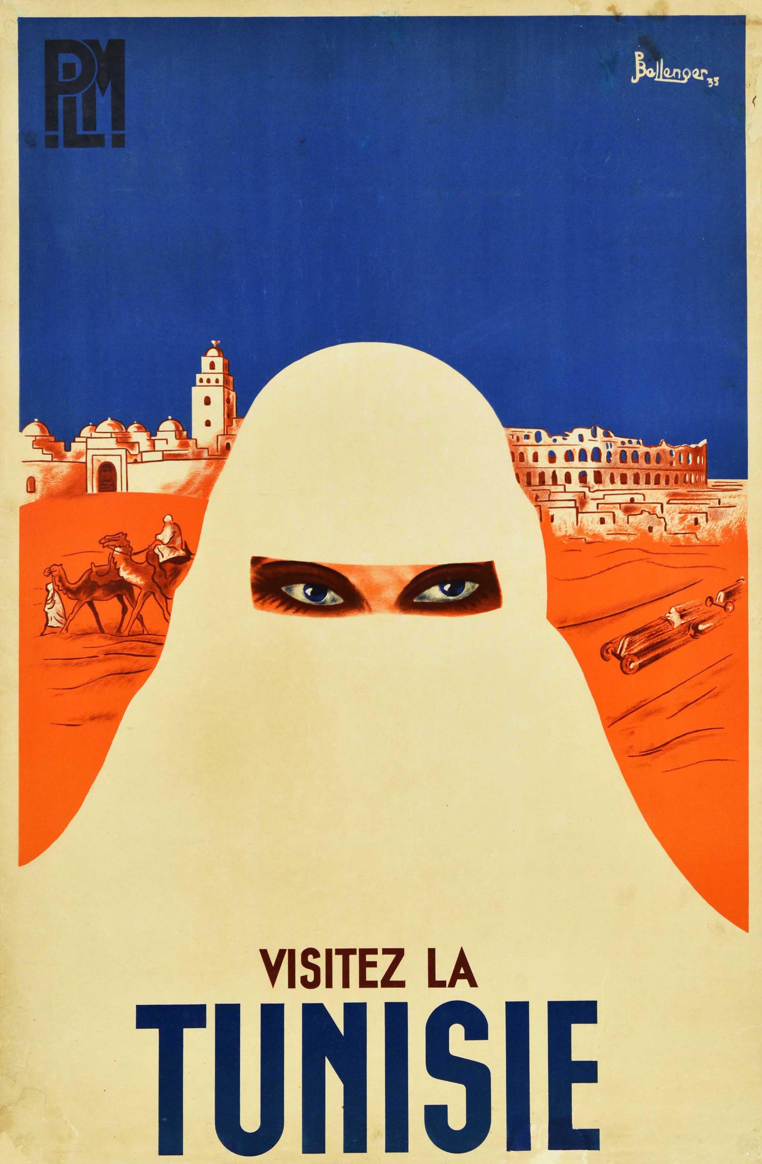 Pierre and Jacques Bellenger Print - Original Vintage PLM Railway Travel Poster Tunisie Tunisia Africa Art Deco