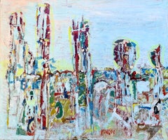 Composition in Red and Blue, French Abstract Expressionist City Scape