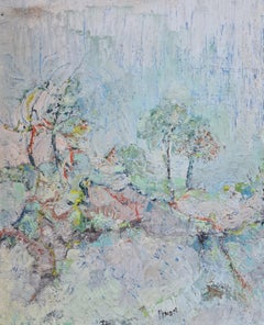 Vintage French Spring Landscape, Expressionist Impasto Oil On Canvas