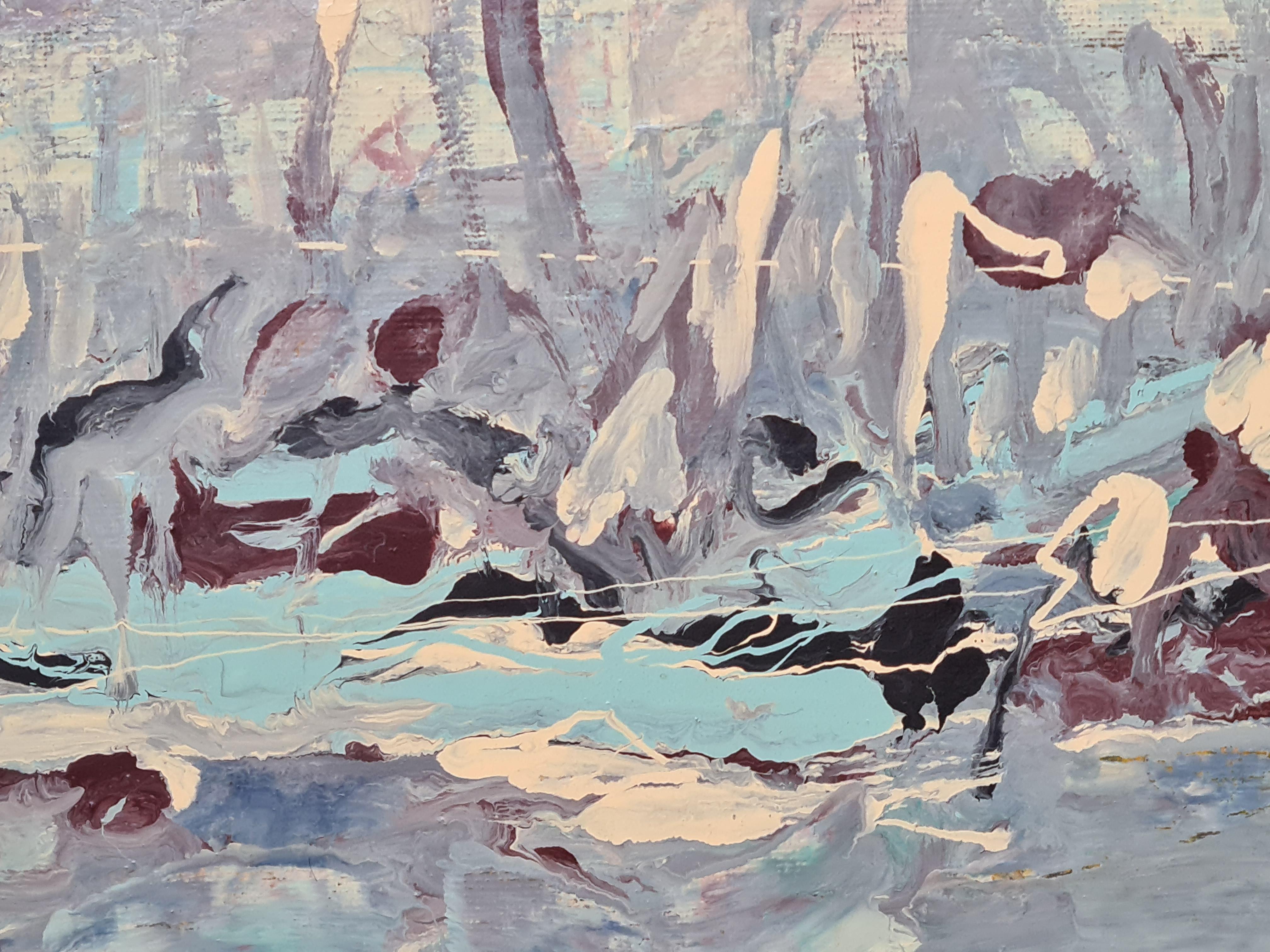 Froid du l''Etang, Französische expressionistische Ölgemälde auf Leinwand See-Landschaft  (Grau), Landscape Painting, von Jacques Pinon