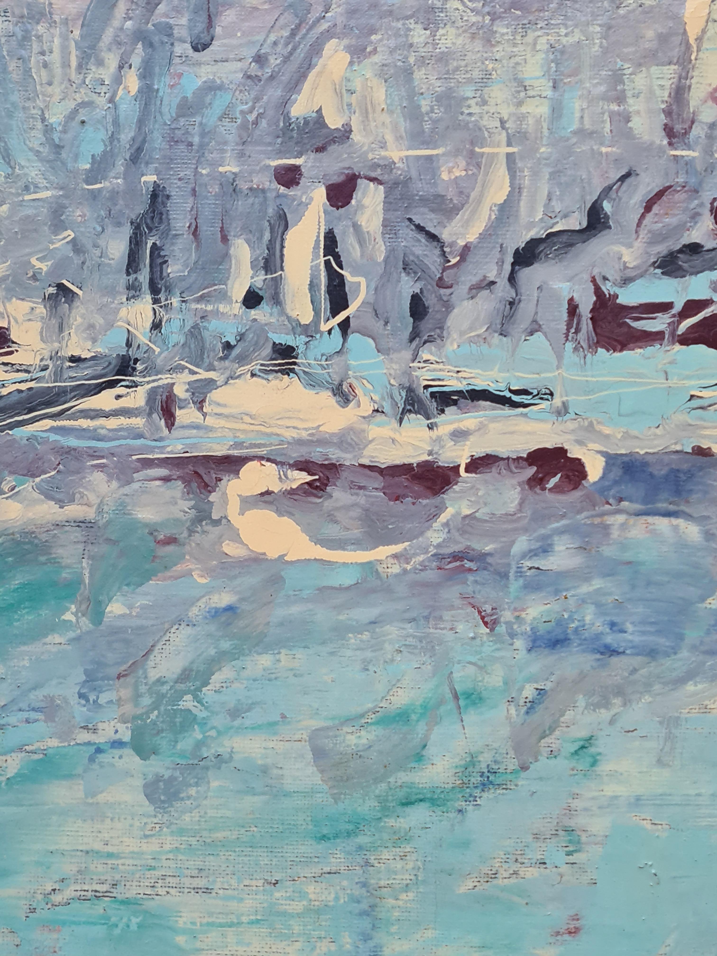 Froid du l'Etang, huile sur toile expressionniste française, paysage de lac en vente 1