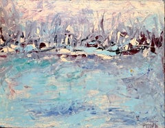 Froid du l''Etang, Französische expressionistische Ölgemälde auf Leinwand See-Landschaft 