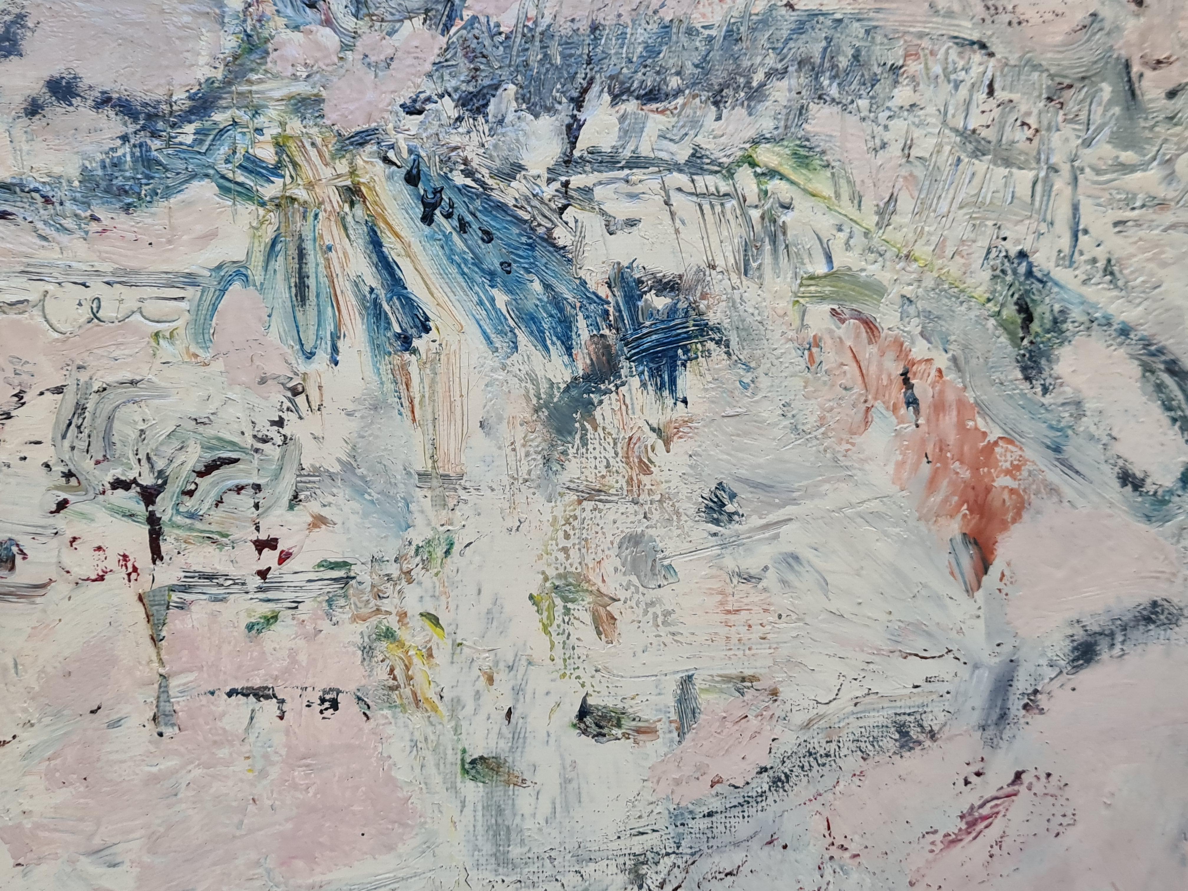 Il risveglio di un paesaggio, Eveil D'un Paysage, olio espressionista francese - Abstract Painting Grigio di Jacques Pinon