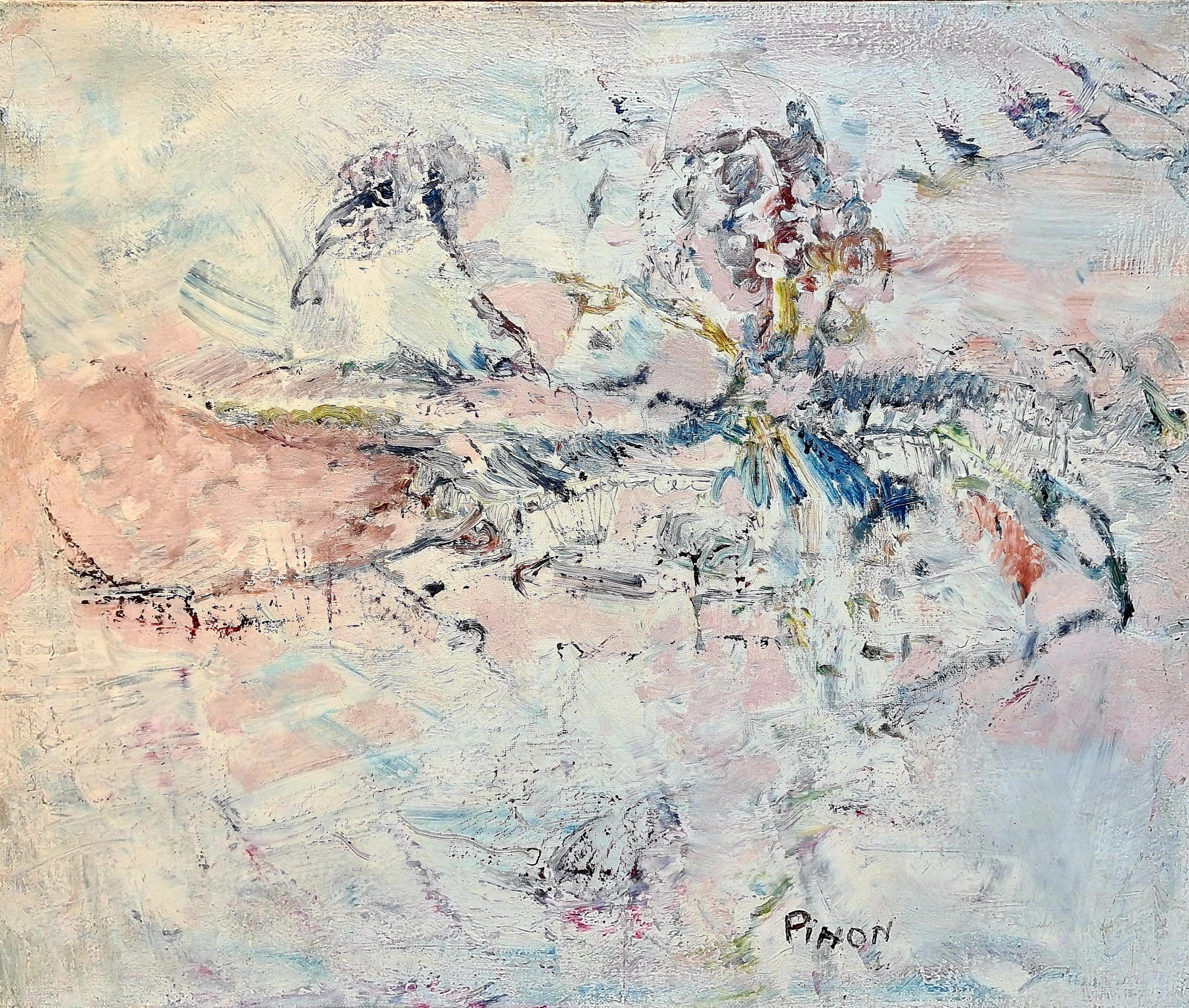 Jacques Pinon Abstract Painting – The Awakening of a Landscape, Eveil D'un Paysage, Französisches expressionistisches Ölgemälde 