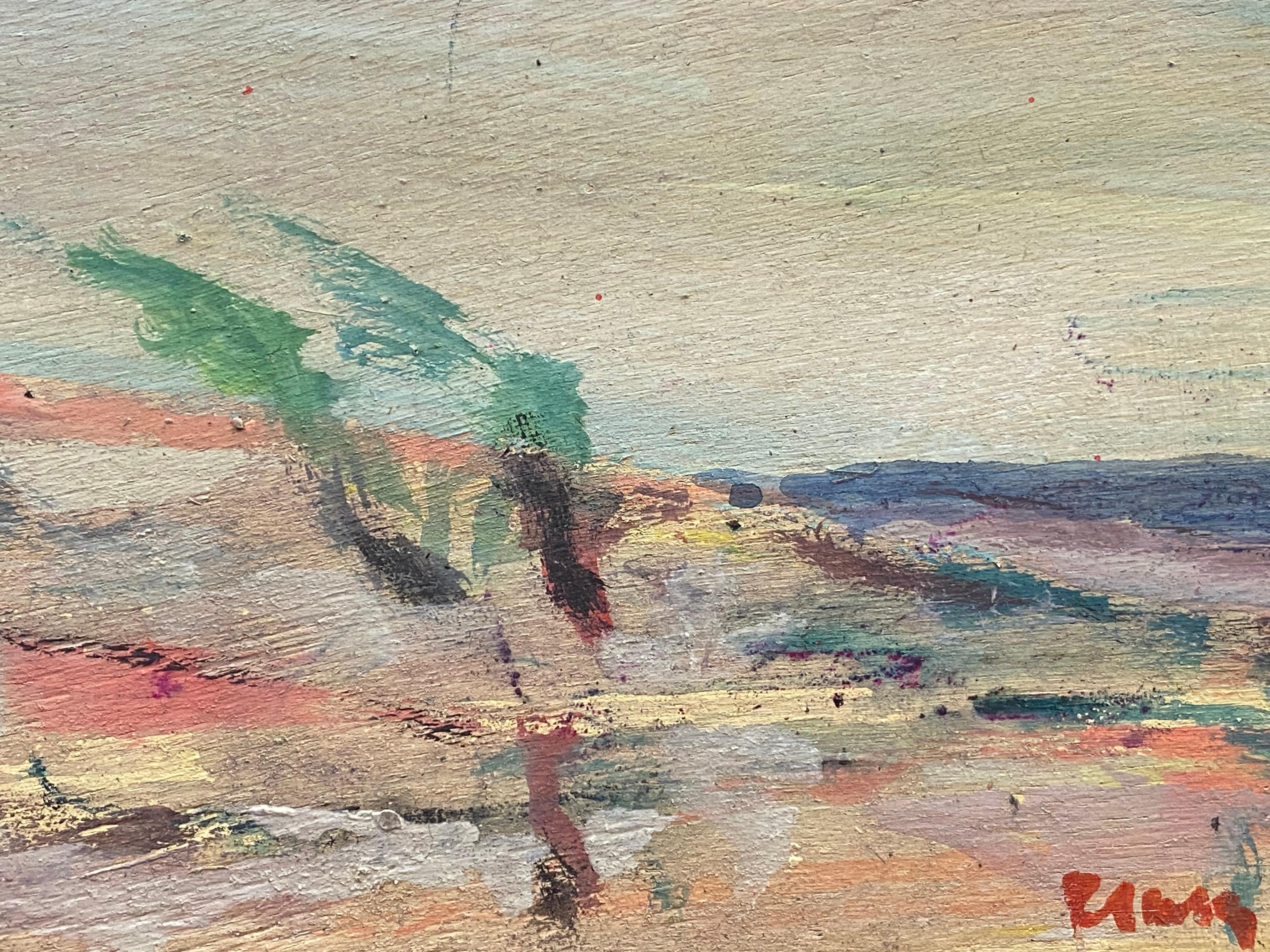 Artist/ School/ Date:
Jacques Pinon, French School, late 20th century, signed

Title:
Expressionist landscape composition

Medium & Size:
oil painting on board: 5 x 8.5 inches, unframed.
Signed 

Condition:
the painting is in sound
