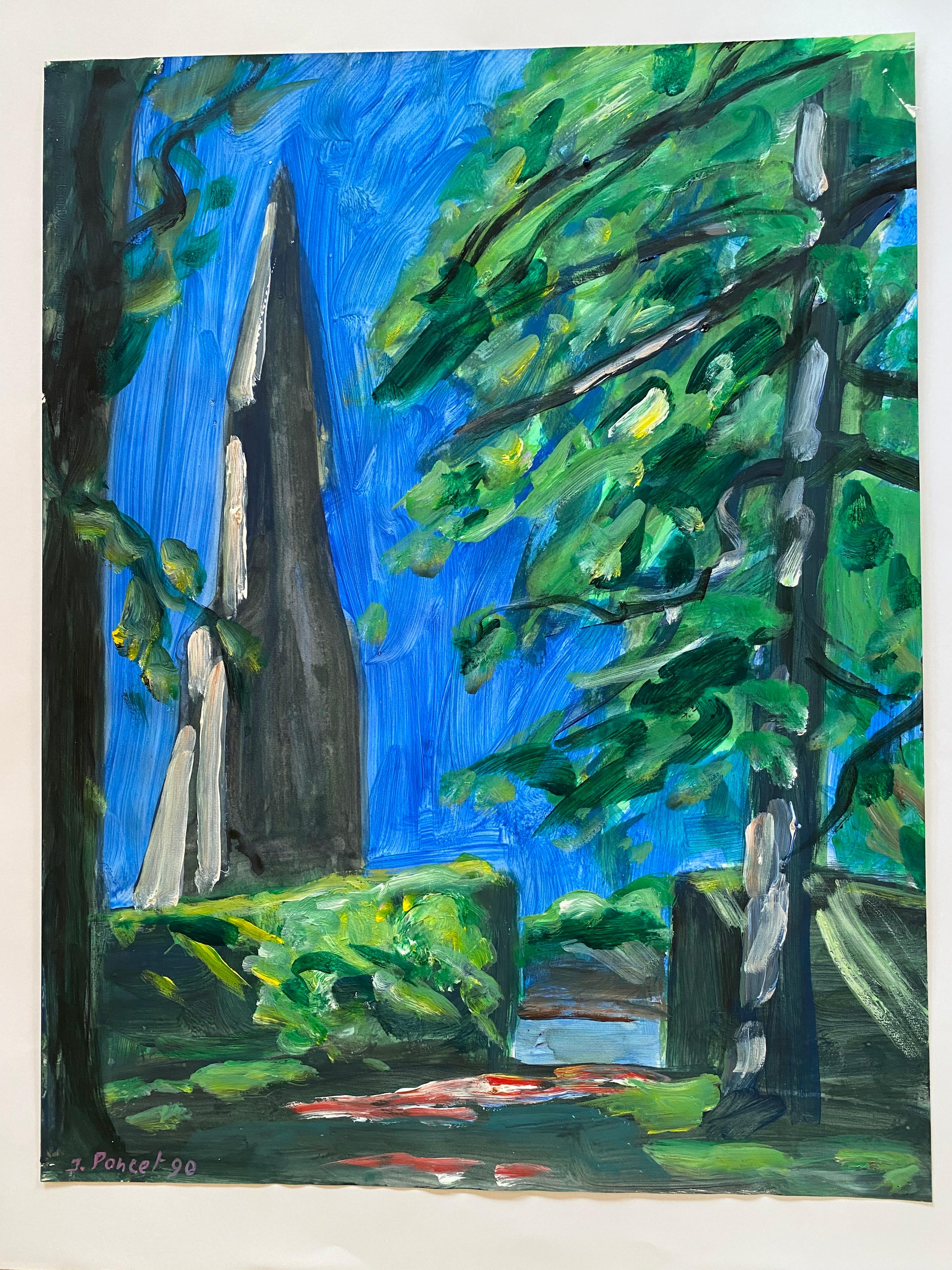 Jacques Poncet ( 1921-2012) 'la flèche  '  Acryl auf Leinwandpapier im Zustand „Gut“ im Angebot in Saint ouen, FR