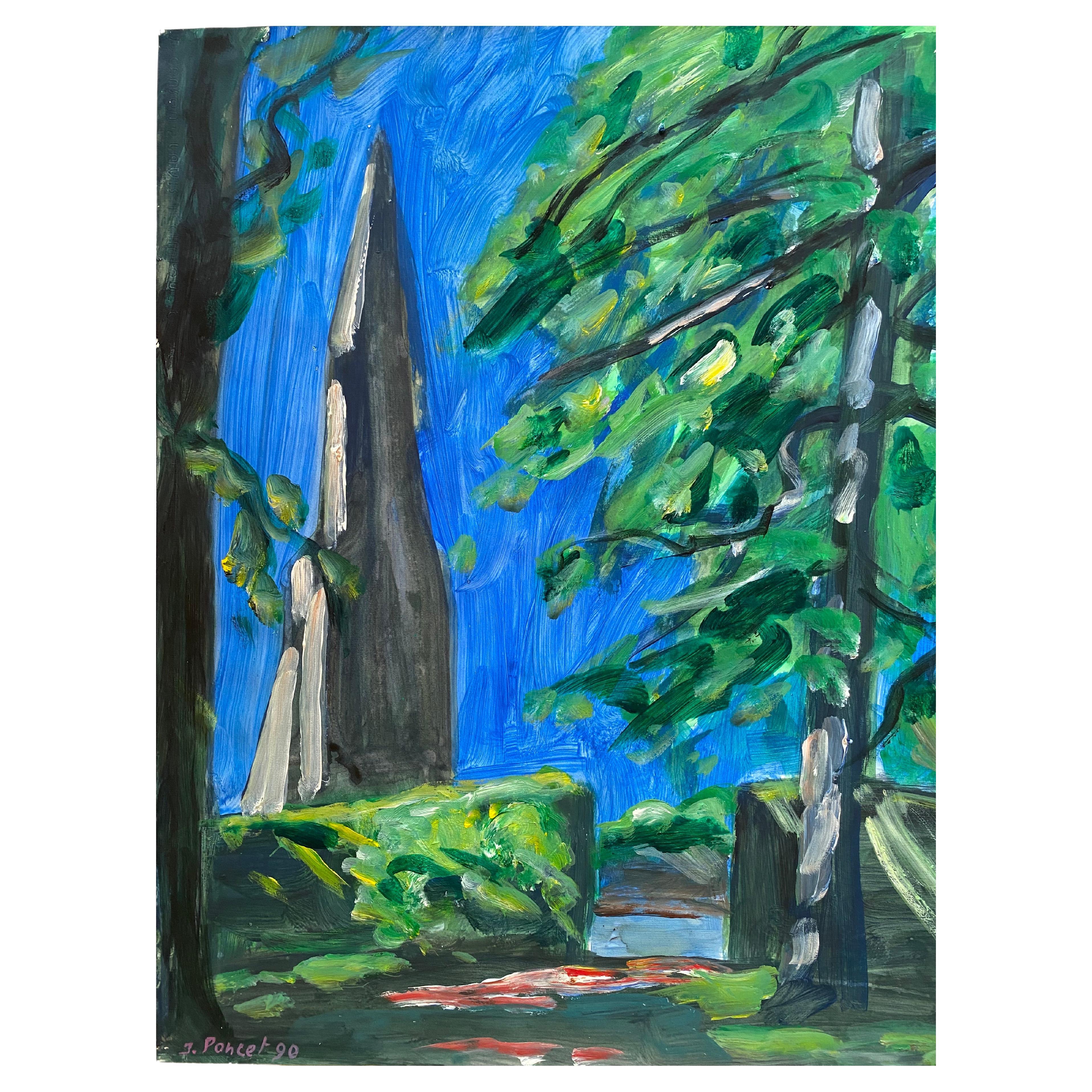 Jacques Poncet ( 1921-2012) 'la flèche  '  Acrylic on canson paper