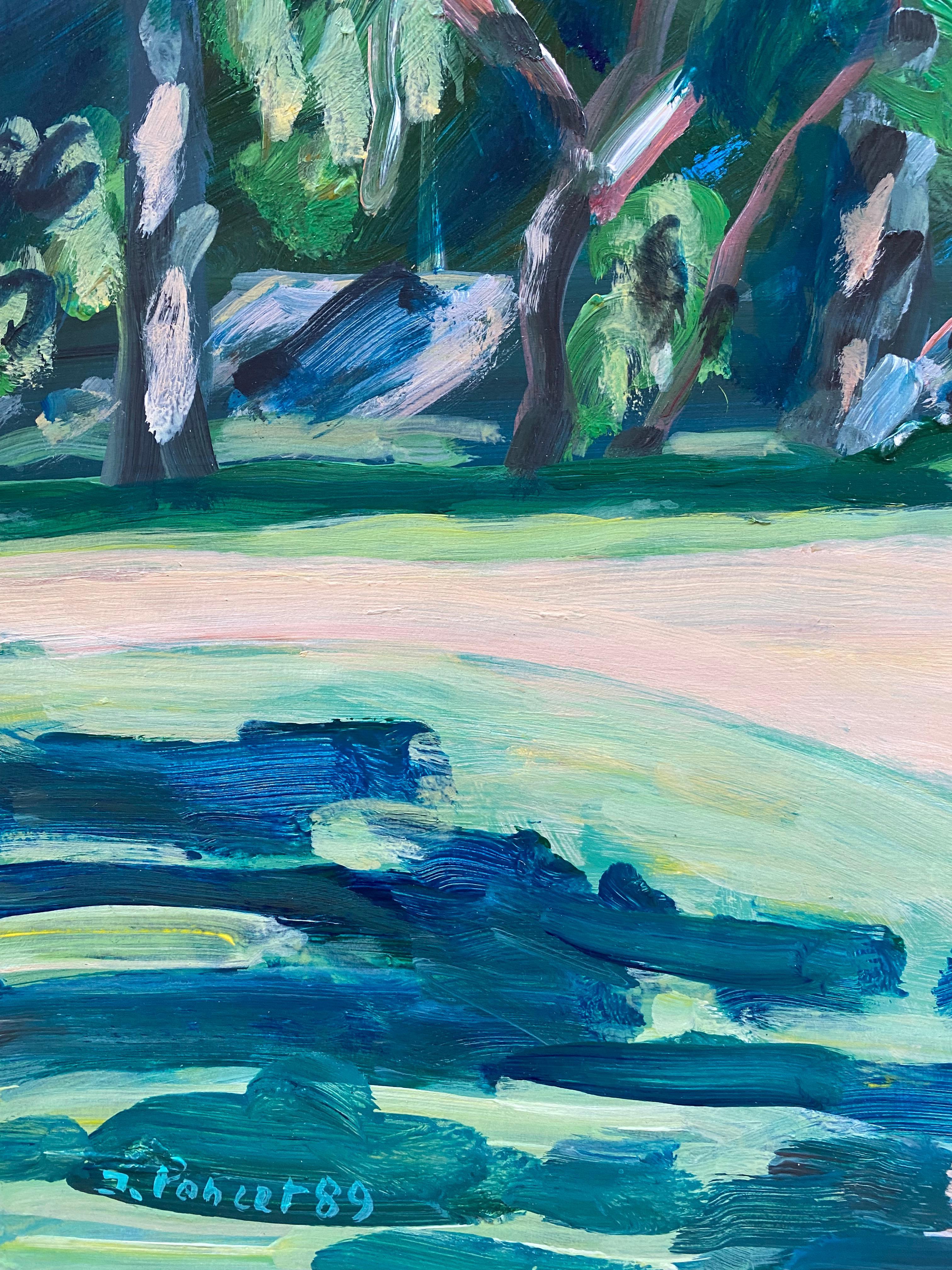 Late 20th Century Jacques Poncet ( 1921-2012) The trees behind the house  Acrylic on canson paper For Sale