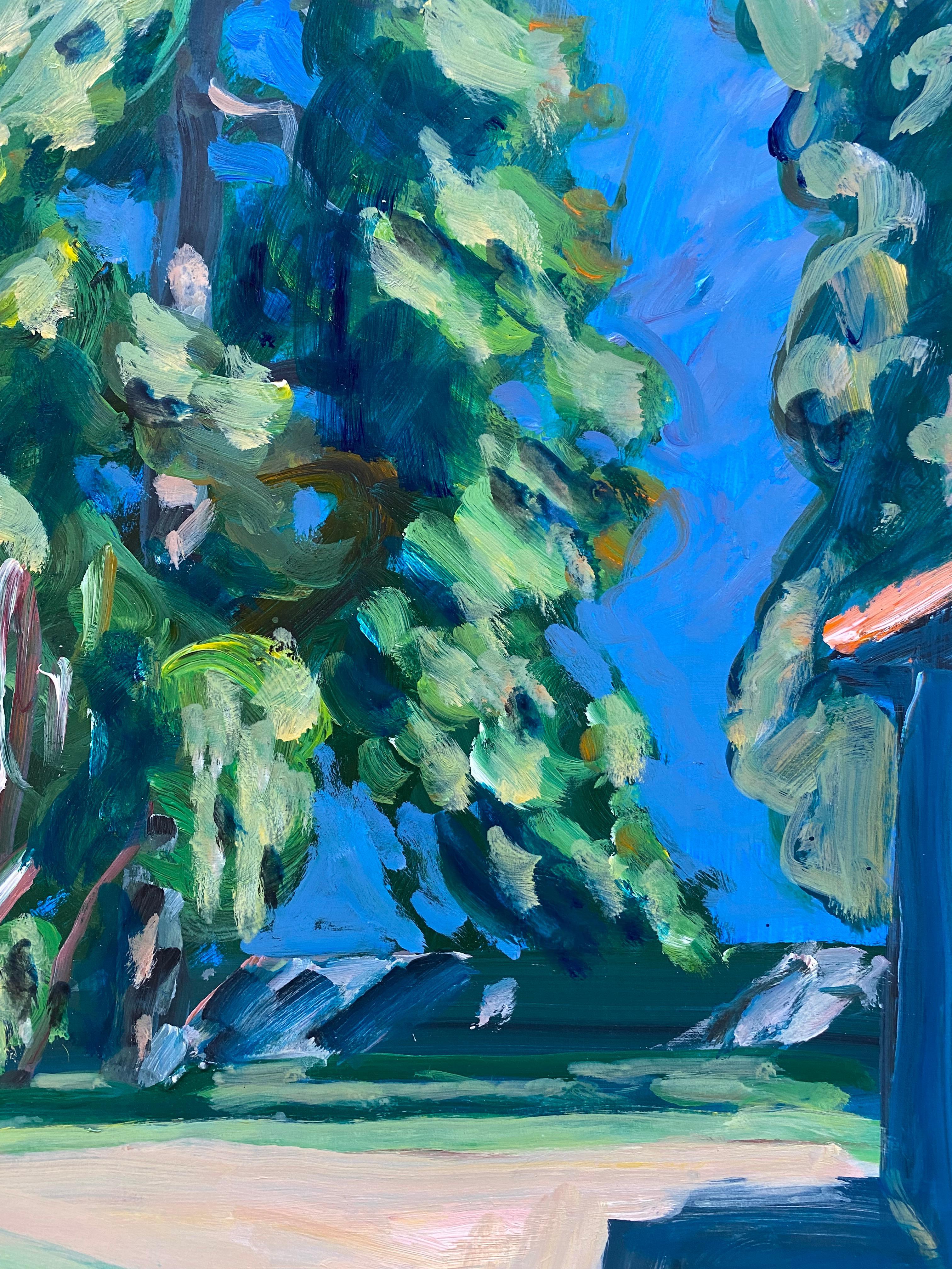 Paper Jacques Poncet ( 1921-2012) The trees behind the house  Acrylic on canson paper For Sale
