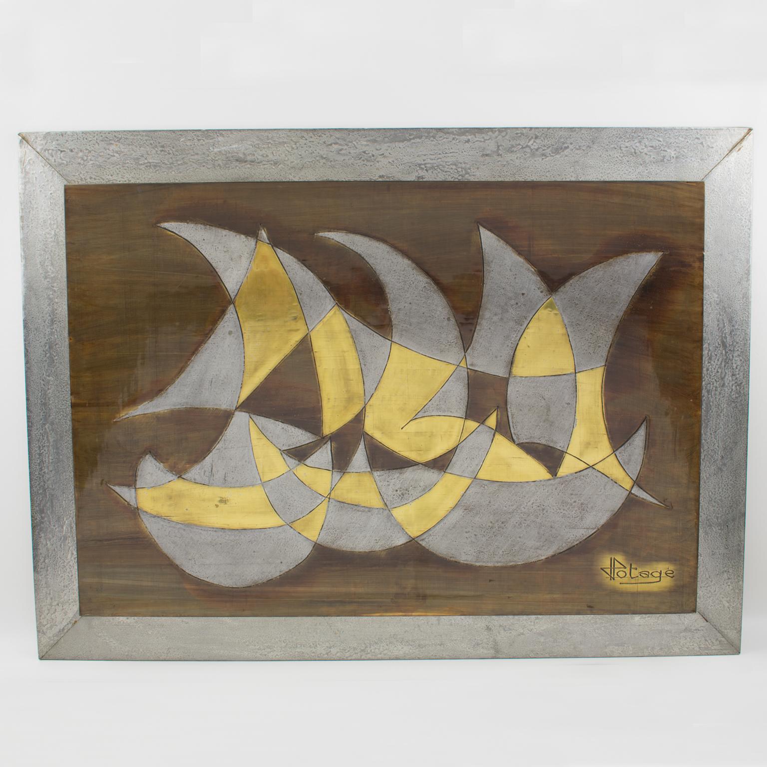 Veleros Brutalistas Panel Mixto de Metal Art montado en la pared de Jacques Potage en venta 4