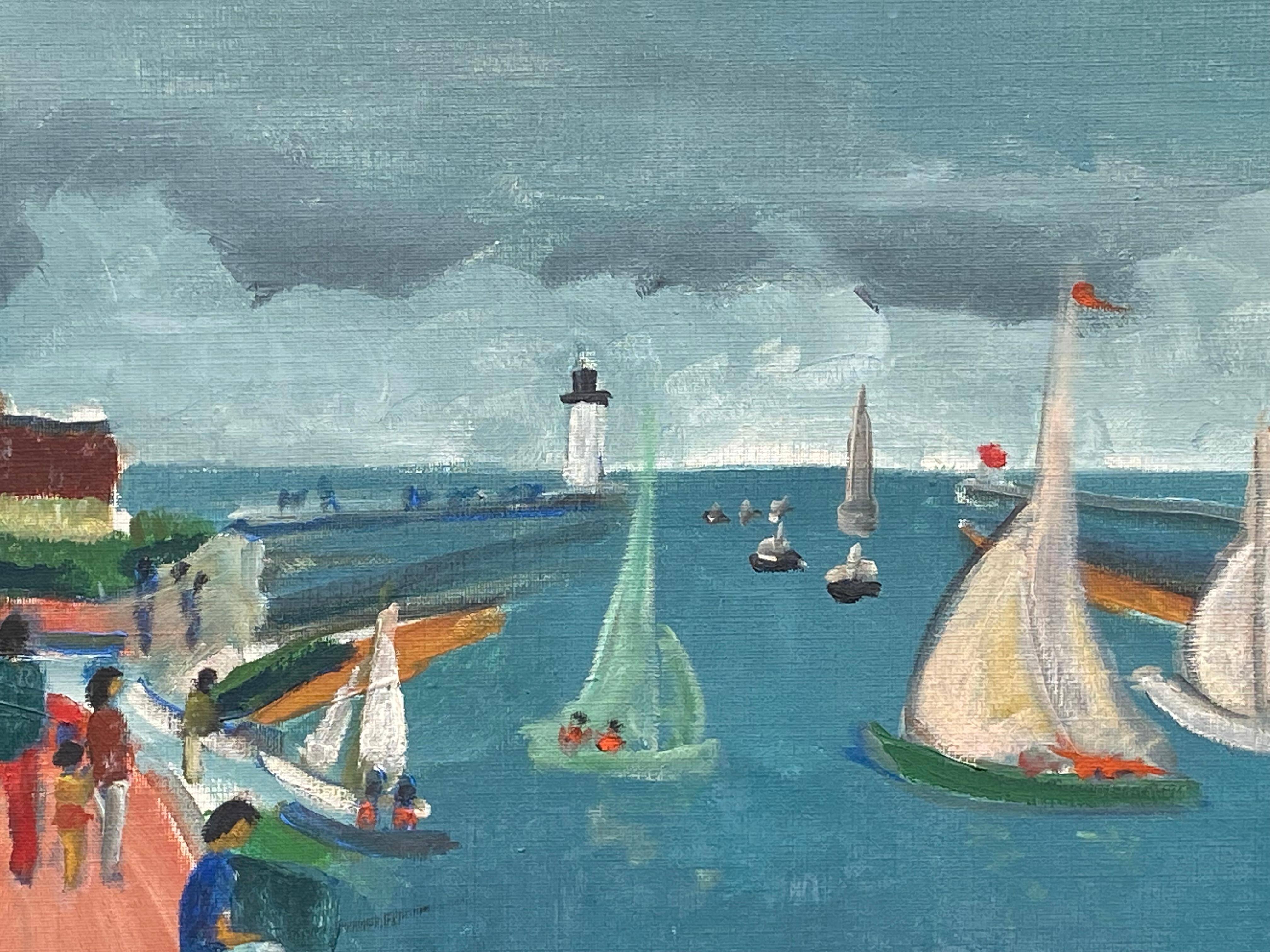 Pintura original al óleo sobre lienzo del artista francés Jacques Potin sobre el puerto de la plaza de Deauville.  Firmado abajo a la derecha. El estado es excelente. Actualmente sin enmarcar. Hay opciones de enmarcado disponibles.  Procedencia:  Un