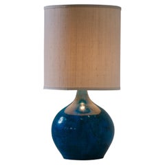 Jacques Pouchain Azure blue ceramic table lamp, France 1960s