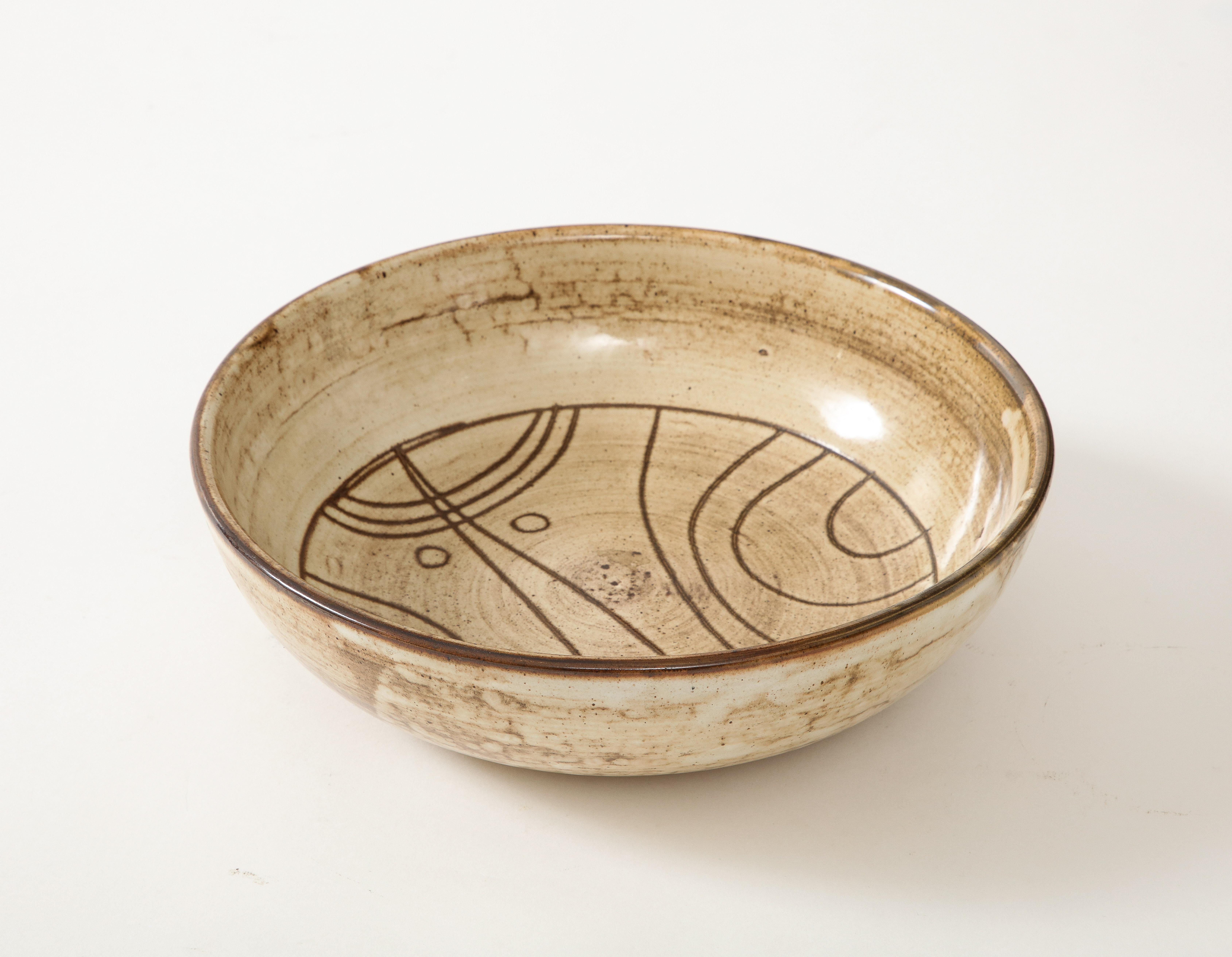 Mid-Century Modern Jacques Pouchain, Ceramic Bowl, Atelier Dieulefit, 1960, Signed: 'Pouchain'